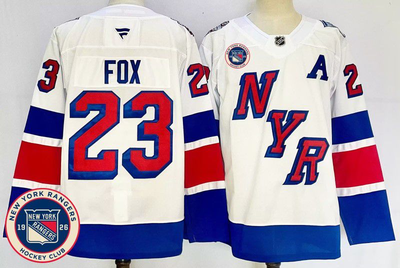 Men New York Rangers #23 Fox White Fanatics 2025 NHL Jersey style 1